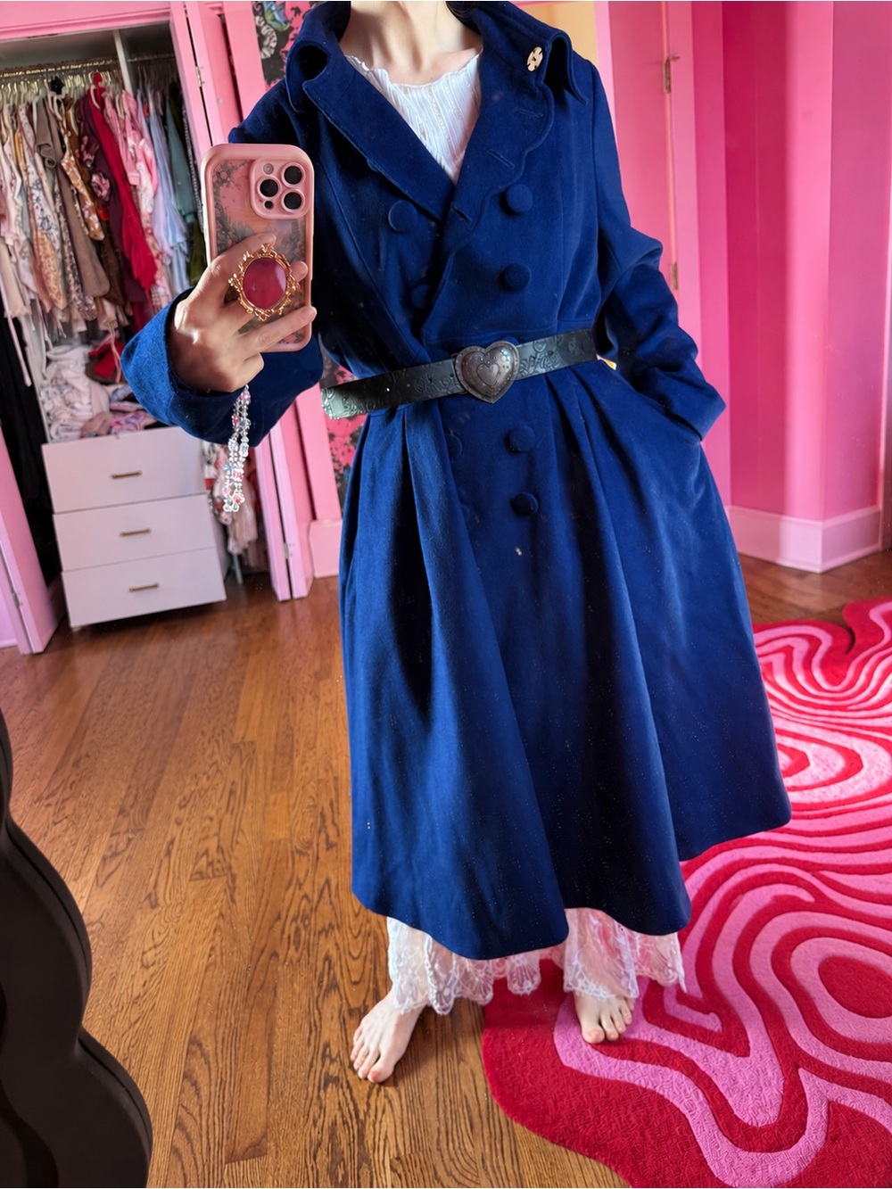 Navy Wool Blend Princess Double-Breasted Coat Size XXL